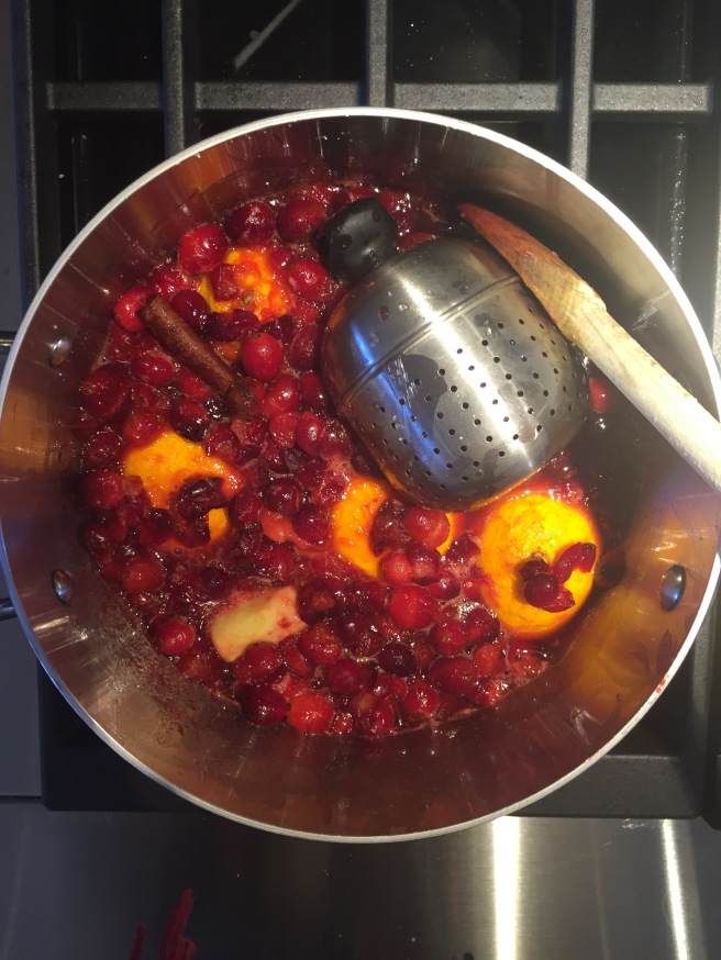 Simmering cranberry pineapple sauce ingredients